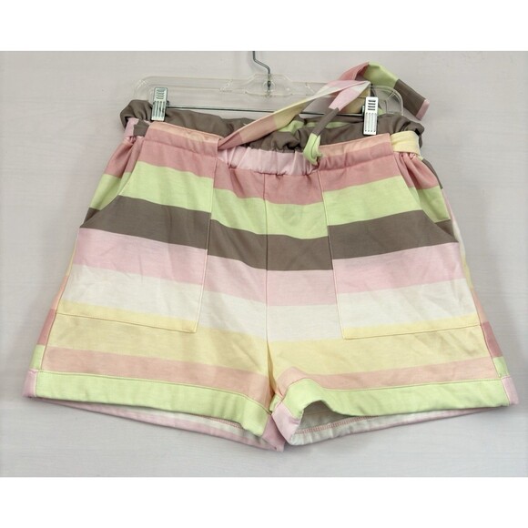 Pants - TruSelf Womens Shorts Multi Color Stripe Soft‎ cozy casual matching belt Large